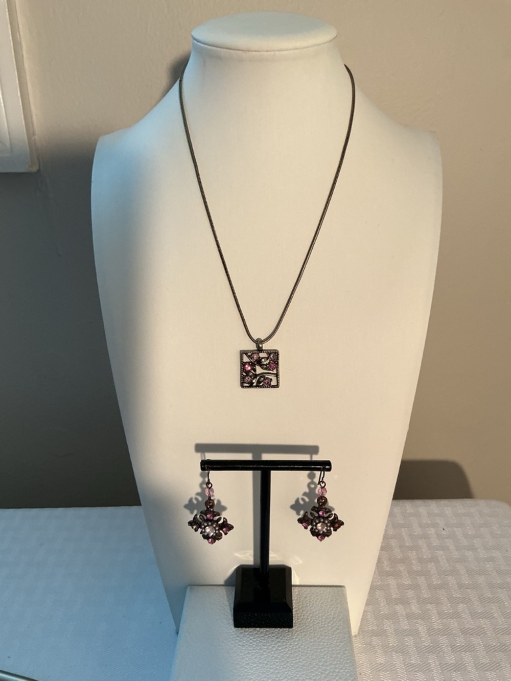 Lia Sophia Vibrant Pink Antique Bronze Tone Pendant Necklace
